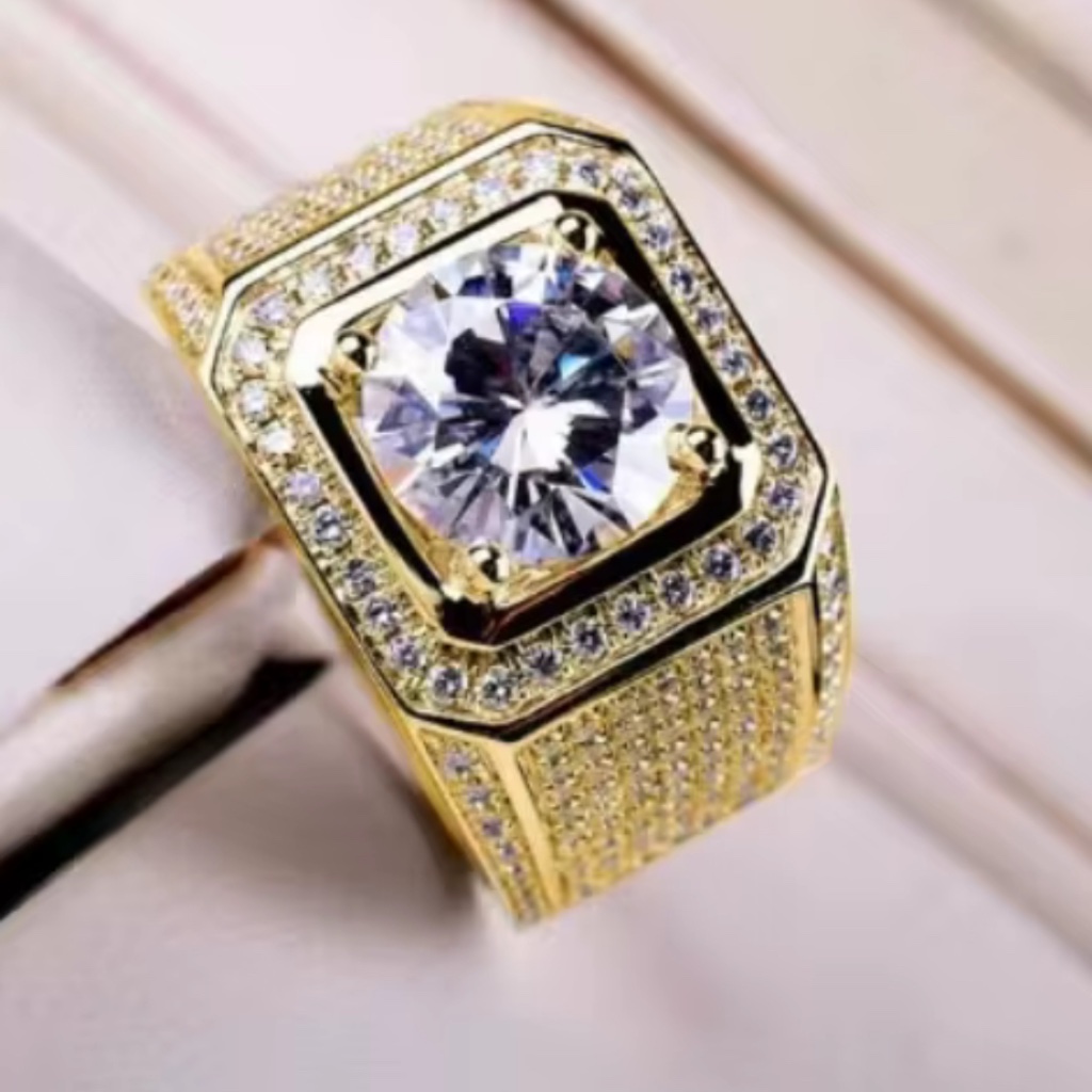 Size 10 Gold Plated Bling Ring Iced Out 3a Cz Hip Hop Rapper Jewelry
